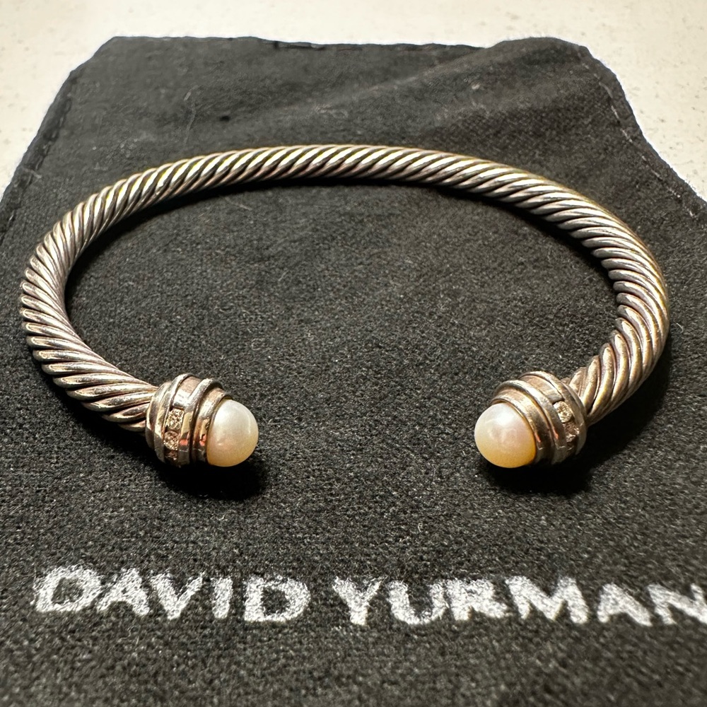 David Yurman Cable Bracelet with Pearls and Diamonds